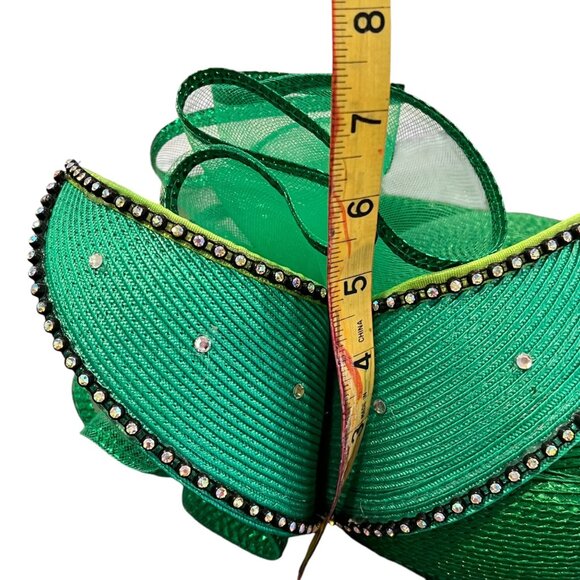 Elegant Green Fascinator Hat With Mesh & Rhinestones - Picture 5 of 9